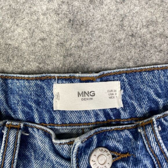 MNG Women Jeans 2 Acid High Rise Distressed Straight Leg Mom Denim - Picture 4 of 9